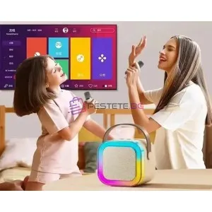 Мини Bluetooth караоке тонколонка с 2 безжични микрофона и R..