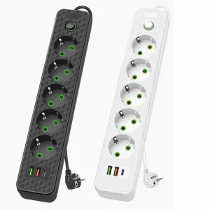 Разклонител 5 гнезда 2 USB и 1 type c