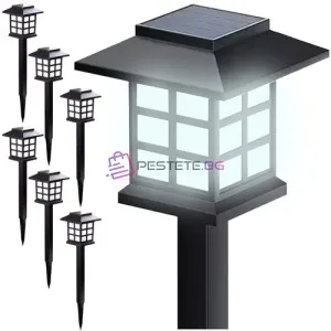 LED соларни градински лампи комплект от 6 къщички