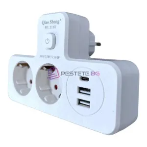 Двоен щепсел 2500W с 2 гнезда 2 x USB 1 x TYPE-C