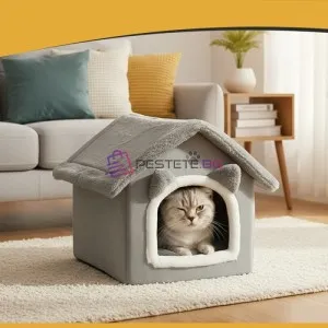Меко плюшено легло за куче котка балдахин с цип
