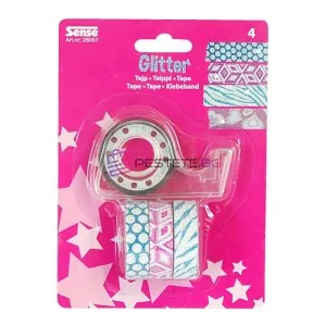 Блестящо декоративно тиксо WASHi TAPE - 4 бр. + държач