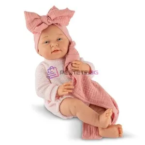 Кукла бебе Мати с розово плетено гащеризонче и одеялце., 40 ..
