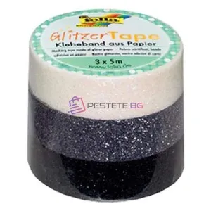 Блестящо декоративно тиксо WASHI TAPE, бяло, сиво, черно, 3 ..
