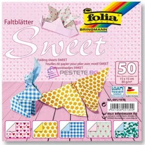 Блокче цветни хартии за оригами SWEET, 50 листа, 15 х 15 см